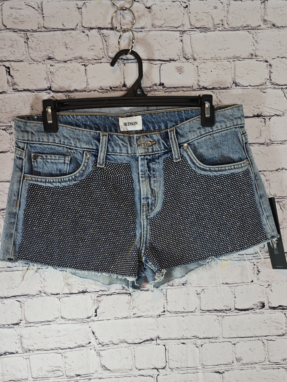 Hudson Jeans 'Kenzie' Cut Off Denim Shorts with Black Studded Front Size 28 NWOT - Picture 7 of 13